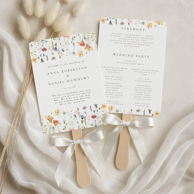 Whimsical Spring Wildflower Wedding Program Hand Fan (Creator Uploaded)