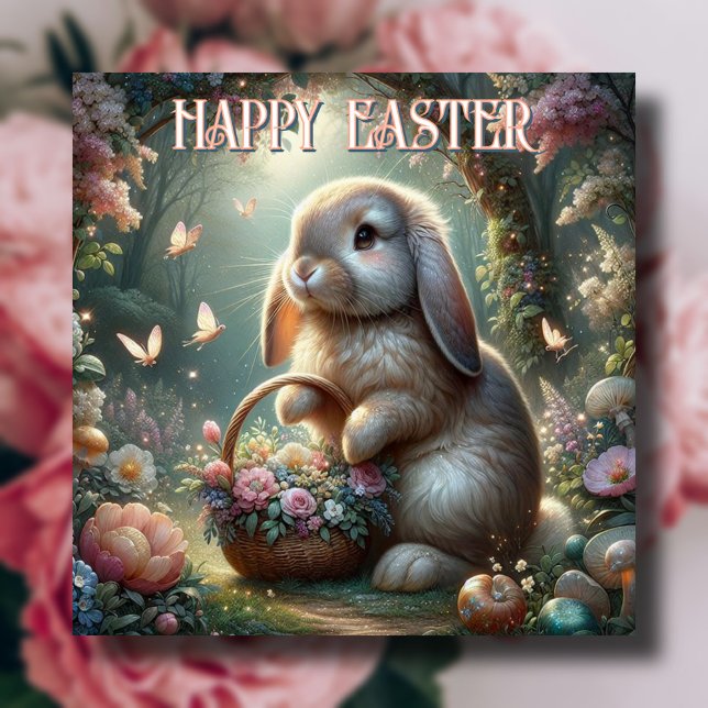 Whimsical Spring Woodland Floral Easter Bunny  Holiday Card (Creator Uploaded)