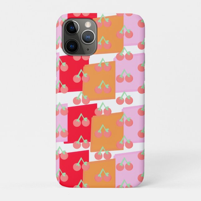 Whimsical Squares Red Orange Pink Cherries Case-Mate iPhone Case (Back)