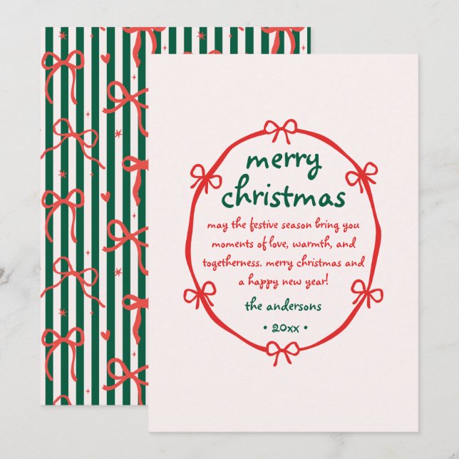 Whimsical Squiggle Hand Drawn Bow Merry Christmas  Holiday Card (Front/Back)