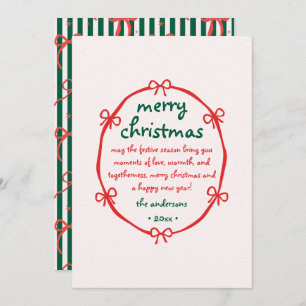 Whimsical Squiggle Hand Drawn Bow Merry Christmas Holiday Card