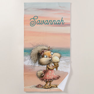 Whimsical Squirrel Beach Scene Personal Towel