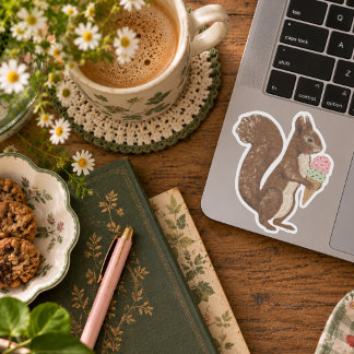Whimsical Squirrel Holding Ice Cream Painterly Art Sticker