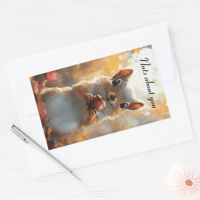 Whimsical Squirrel Nuts About You Rustic Woodland Rectangular Sticker (Envelope)