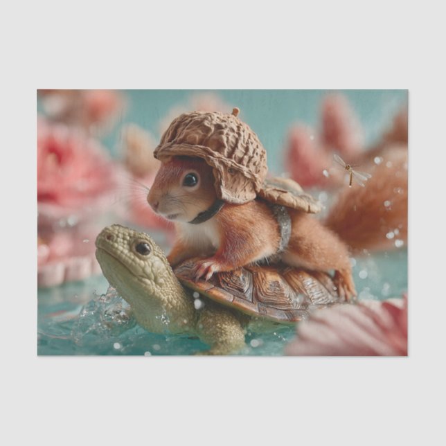 Whimsical Squirrel Riding a Turtle  Tissue Paper (Front)
