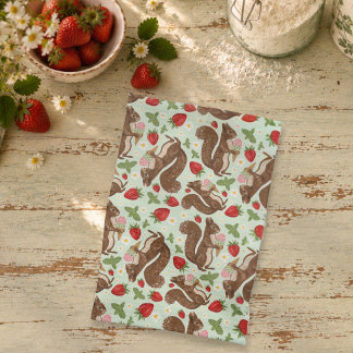 Whimsical Squirrel Strawberry Ice Cream Woodland Kitchen Towel