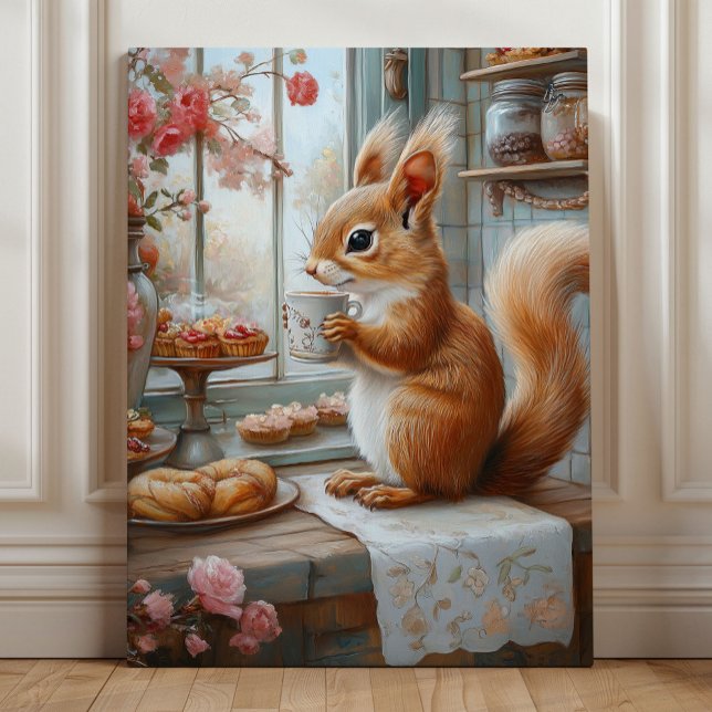 Whimsical Squirrel Tea Party Woodland Kitchen Canvas Print (Creator Uploaded)