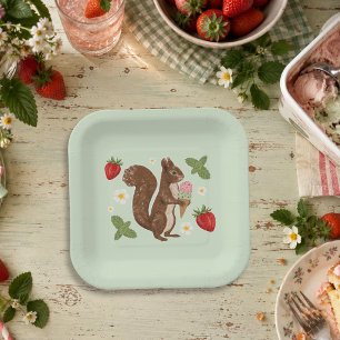 Whimsical Squirrel with Ice Cream Woodland Party Paper Plates