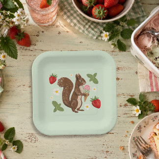 Whimsical Squirrel with Ice Cream Woodland Party Paper Plates