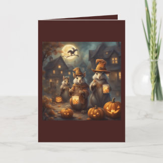Whimsical Squirrels Trick or Treat Halloween    Card