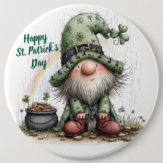 Whimsical St. Patrick’s Day Gnome Button (Front)