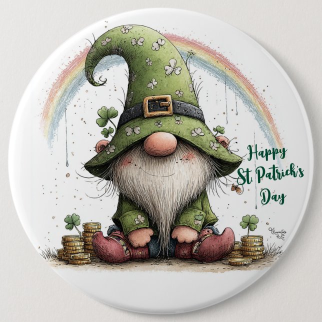 Whimsical St. Patrick’s Day Gnome Button (Front)