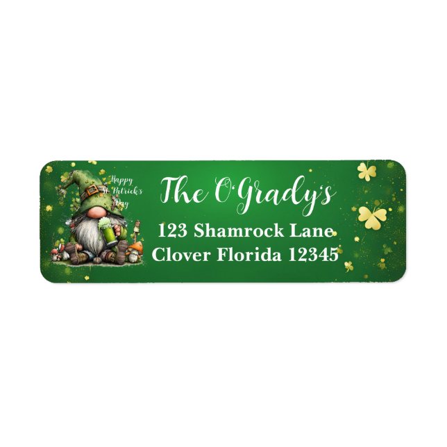 Whimsical St. Patrick’s Day Gnome Celebration Label (Front)