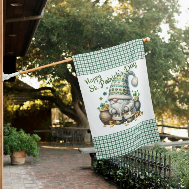 Whimsical St. Patrick’s Day Gnome House Flag (In SItu)