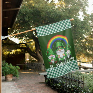 Whimsical St. Patrick’s Day Gnome Trio  House Flag