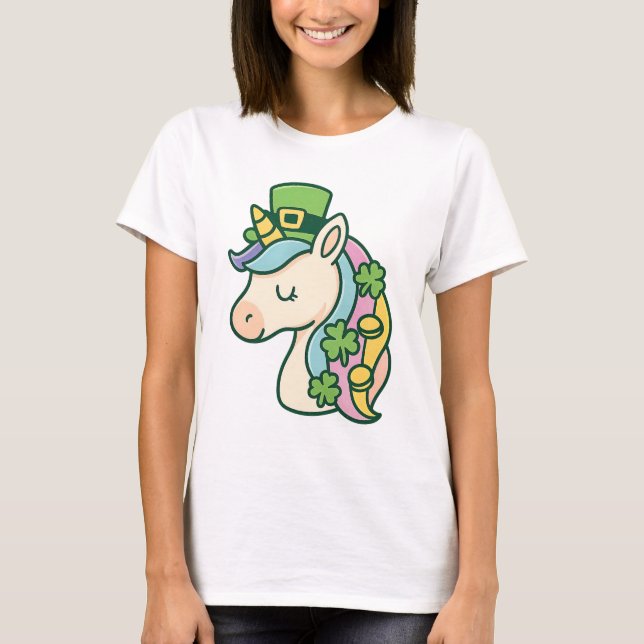 Whimsical St. Patrick’s Day Unicorn T-Shirt (Front)