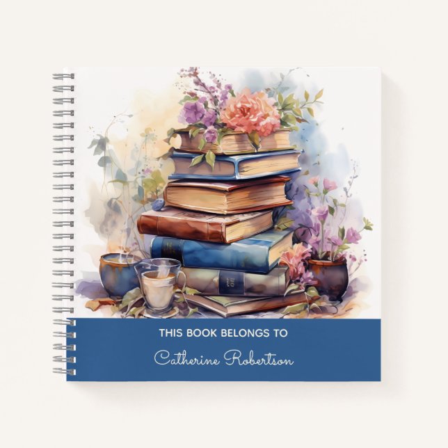 whimsical stack of books flowers watercolor (Front)