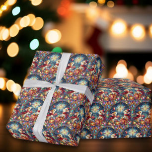 Whimsical Stained Glass Christmas Mouse Pattern Wrapping Paper