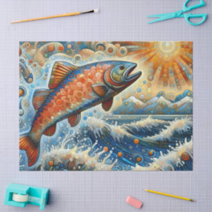 Whimsical Stained-Glass Salmon Fish Decoupage Tissue Paper