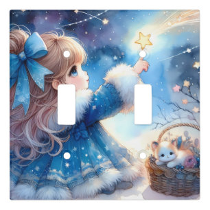 Whimsical Star Gazer Girl Watercolor Light Switch Cover