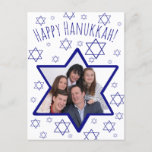 Whimsical Star of David Photo Frame Happy Hanukkah Holiday Postcard<br><div class="desc">This fun postcard is a great way to wish your friends and family a Happy Hanukkah. Features a whimsical design with a Star of David photo frame where you can upload your picture onto a white background scattered with small stars of David resembling snowflakes. The font is a hand written...</div>