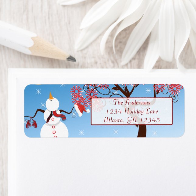 Whimsical Star Snowman Return Address Label (Insitu)