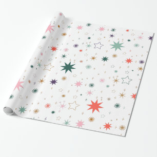 Whimsical Starburst and Star Pattern Wrapping Paper