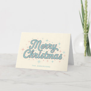 Whimsical Starburst Script Merry Christmas Holiday Card