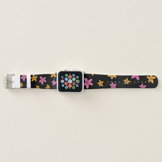 whimsical starfish in cheerful yellow and pink apple watch band (Front)