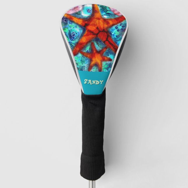 Whimsical Starfish Seashells Beach Personalized Golf Head Cover (Front)