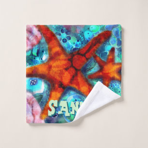 Whimsical Starfish Seashells Beach Personalized Wash Cloth