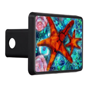 Whimsical Starfish Seashells Beach Teal Pink Hitch Cover