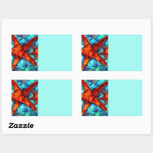 Whimsical Starfish Seashells Beach Teal Pink Rectangular Sticker