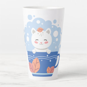 Whimsical Starry Kitten Blue Teacup Latte Mug