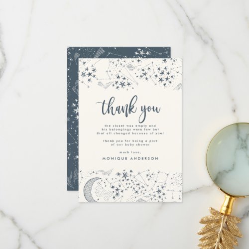 Whimsical Starry Night Blue  Cream Thank You