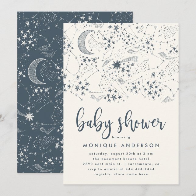 Whimsical Starry Night Constellation Baby Shower Invitation (Front/Back)