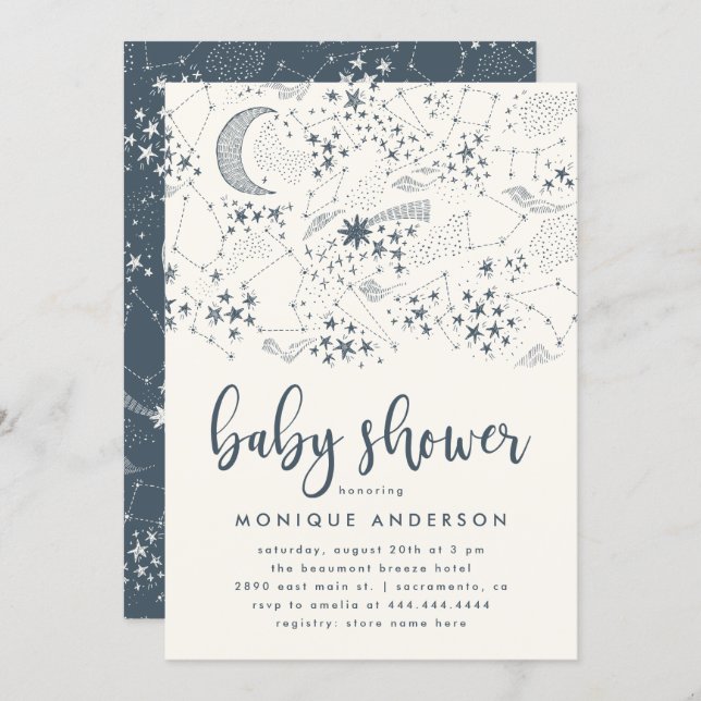 Whimsical Starry Night Constellation Baby Shower Invitation (Front/Back)