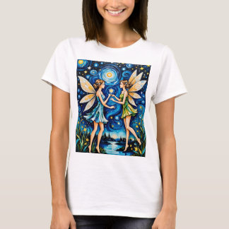 Whimsical Starry Night Fairy Art T-Shirt Fantasy