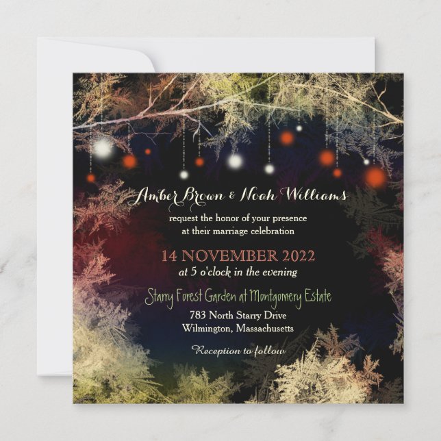Whimsical Starry Night Forest Wedding Invitation (Front)