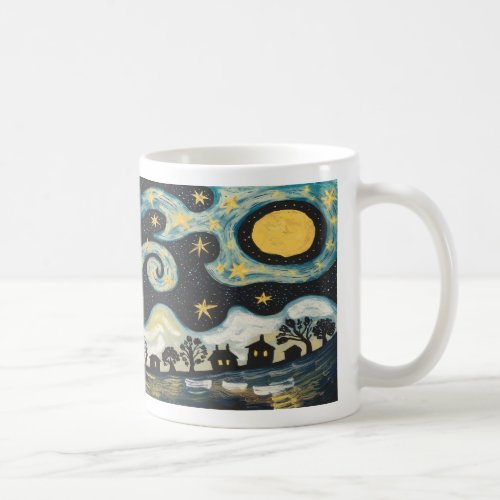 Whimsical Starry Night Village Coffee Mug