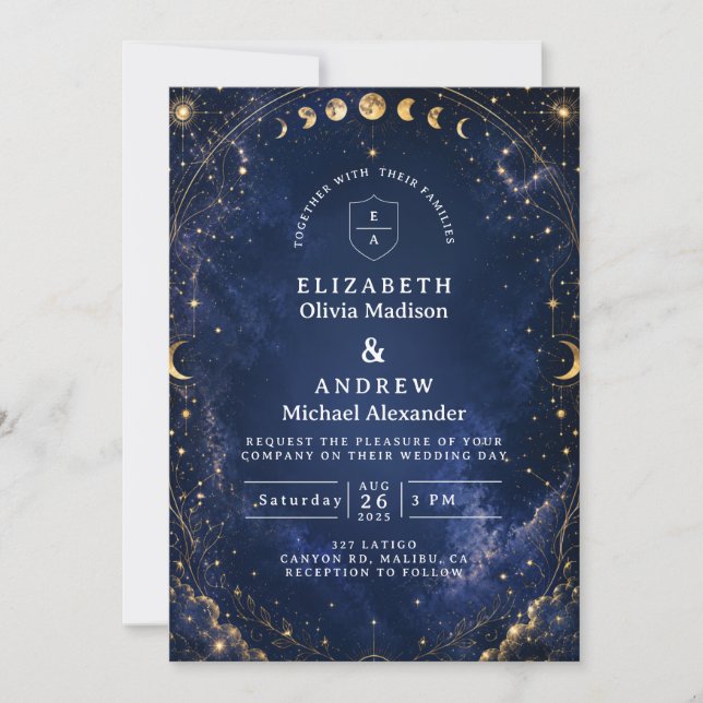 Whimsical Starry Nights Celestial Wedding Invitation (Front)