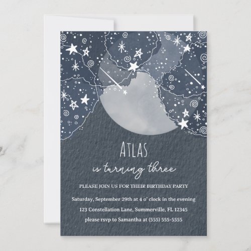 Whimsical Stars and Moon Birthday Party Invitation