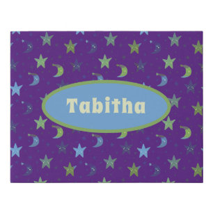 Whimsical Stars and Moons on Purple Personalized Faux Canvas Print