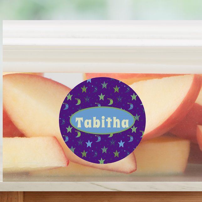 Whimsical Stars and Moons on Purple Personalized Labels (Creator Uploaded)