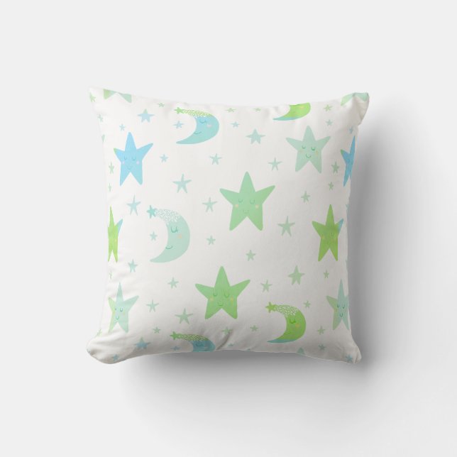 Whimsical Stars and Moons Throw Pillow (Front)