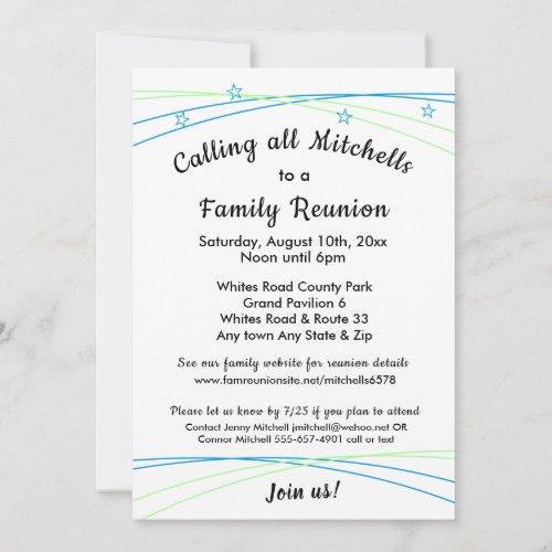 Whimsical Stars Family Reunion or Party Invitation