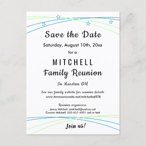 Whimsical Stars Family Reunion Save the Date Announcement Postcard