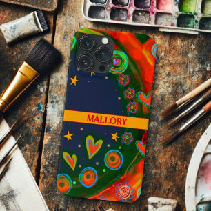 Whimsical Stars Hearts Colorful Personalized Name iPhone 13 Pro Max Case