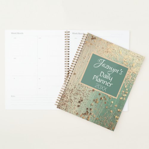 Whimsical Stars on Green Personalized Planner