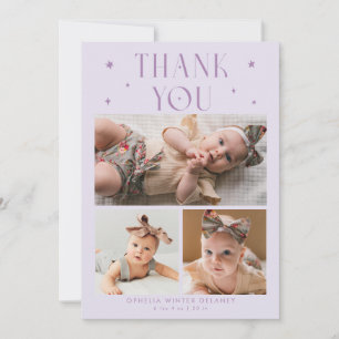 Whimsical Stars Photo Grid Lilac Birth Announcement